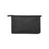 A black toiletry pouch made from RPET material, featuring a zip closure and a branded logo.