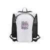 A white running vest hydration pack with black mesh sides and a zippered front compartment. It features a logo.
