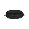 A black eye mask featuring two adjustable straps. The mask has a smooth, satin-like texture and includes branding.