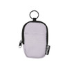 A small pouch in light grey with a black zipper and ring, made from recycled polyester.
