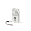 A white mini pocket fan with a circular blade design and a detachable cord for easy carrying.