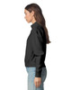 A black full-zip women's jacket made from French terry, featuring a fitted silhouette and high collar.