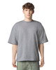 A grey oversized unisex boxy top made from French terry fabric, featuring short sleeves and a round neckline.