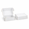 A white custom box with a locking lid, featuring an open and closed position, in a sturdy design.