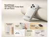 A slim, white magnetic power bank with a stand, designed to charge multiple devices simultaneously.