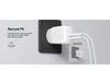 A dual USB-C wall charger in white connected to a power outlet, featuring a solid design for secure fit.