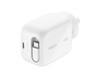 A white 45W retractable GaN wall charger featuring a compact design and a logo.