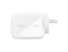A white 45W wall charger with a retractable plug and a logo on the surface.