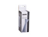 A boxed stainless steel spirit measure in silver, featuring a tapered design and a logo on the packaging.