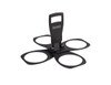 A folding cup holder in black featuring four openings and a central handle for easy carrying. It has a logo on it.