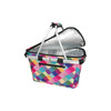 A colourful insulated carry basket with a silver lining, featuring a foldable design and sturdy handles.