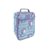 A purple and blue insulated lunch bag featuring a mermaid and starfish design, with a handle and front zipper.