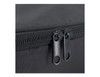 A close-up of a black insulated lunch bag featuring two black zipper pulls. The fabric has a textured finish.