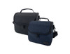 Two insulated lunch bags in black and navy blue, featuring zippered compartments and a handle for easy carrying.