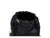 A drink bottle bag in black fabric with a drawstring closure and a structured top. Features a logo.