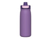 A drink bottle in purple with a flip-top lid. It features a design and a logo.