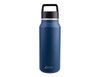 A drink bottle featuring a blue finish with a chug spout and a black lid, including a logo on the side.
