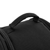 A black cooler bag with a sturdy handle and a zip closure. It features durable fabric construction.