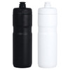 A drink bottle set featuring one black and one white 750ml bottle, both with screw-on lids and logos.
