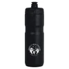 A drink bottle in matte black with a screw-on lid and a logo on the front. It holds 750ml.