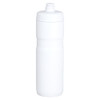 A drink bottle in white, featuring a screw-on cap and a slim design. It has a logo on the surface.