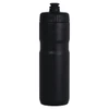 A drink bottle in black, featuring a screw top, made of durable material, with a logo on its side.