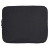 A black laptop sleeve with a zip closure and a simple design. It features a logo on the front.