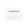 A promotional card featuring a welcome message in blue and yellow text, with a space for sender and receiver details.