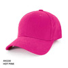 A hot pink heavy brushed cotton cap with a curved brim and a logo on the front.