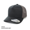 A black and dark grey seamless mesh cap featuring a curved brim and a logo on the front.