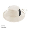 A natural-coloured microfibre surf hat with a flexible brim and adjustable chin strap, featuring mesh panels.