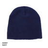 Acrylic two-tone beanie in navy colour, featuring a simple design and a logo. Ideal for headwear collection.