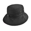 A reversible black bucket hat featuring an adjustable toggle and eyelets for ventilation.