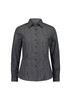 A women's long sleeve shirt featuring a black and white checkered pattern, with button-up front and a collar.