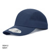 A performance cap in navy blue with a mesh panel and a logo on the front.