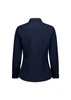 A navy blue women's long sleeve shirt with a fitted design and buttoned cuffs, featuring a logo.