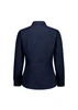 A navy women's long sleeve shirt with a collared neckline and buttoned cuffs, featuring a sleek back design.