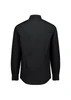 A black slim fit long sleeve shirt with a classic collar and button cuffs, featuring a logo on the back.
