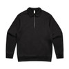 A black collared crew jumper with a zip and long sleeves, featuring a logo on the label.