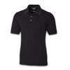 A black men's polo shirt with a classic collar and three-button placket, featuring a logo on the chest.