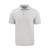 A light grey polo shirt with a collar and three buttons, featuring a logo on the chest.