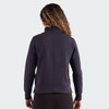 A women's half-zip jacket in navy with a fitted design, featuring a collar and long sleeves. It has a logo on the back.