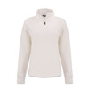 A women's half zip jacket in cream, featuring long sleeves and a quarter zip neck. Includes a logo.