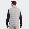A men’s hybrid vest in light grey, featuring a high collar and a logo on the back.