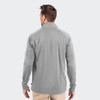 A men's half-zip pullover in a light grey colour, featuring long sleeves and a collar. It has a logo on the back.