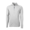 A men's half-zip pullover in white, featuring long sleeves and a front zipper, with a logo on the chest.