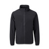 A black full zip jacket with a high collar and long sleeves. It features a logo on the front.