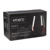 A box containing two Krosno Duet stemless wine glasses, featuring a sleek design and a dark exterior.