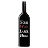 A drink bottle featuring a dark red wine with a sleek black label and a distinctive bottle shape. It has a logo.