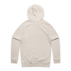 A plain beige hoodie with a back view, featuring a hood and long sleeves. The hoodie has a simple design and includes a logo.